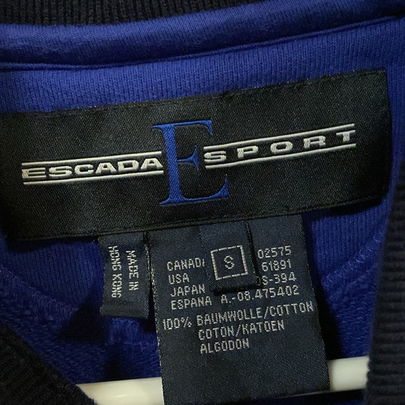 Escada Sport VTG embroidered logo 3/4 sleeve collared, cotton sweatshirt, W’s S - Picture 4 of 7